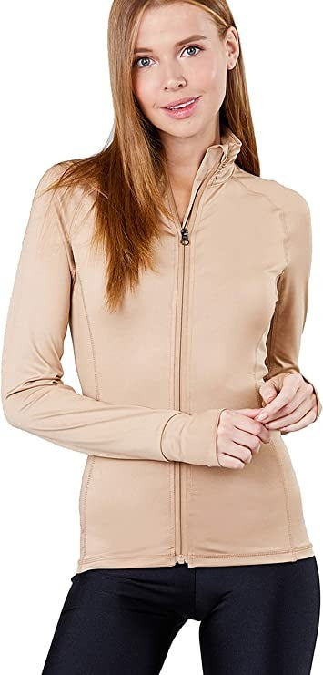 Khanomak Women's Long Sleeve Zip Up Athletic Wear Sweater Work Out Jacket
