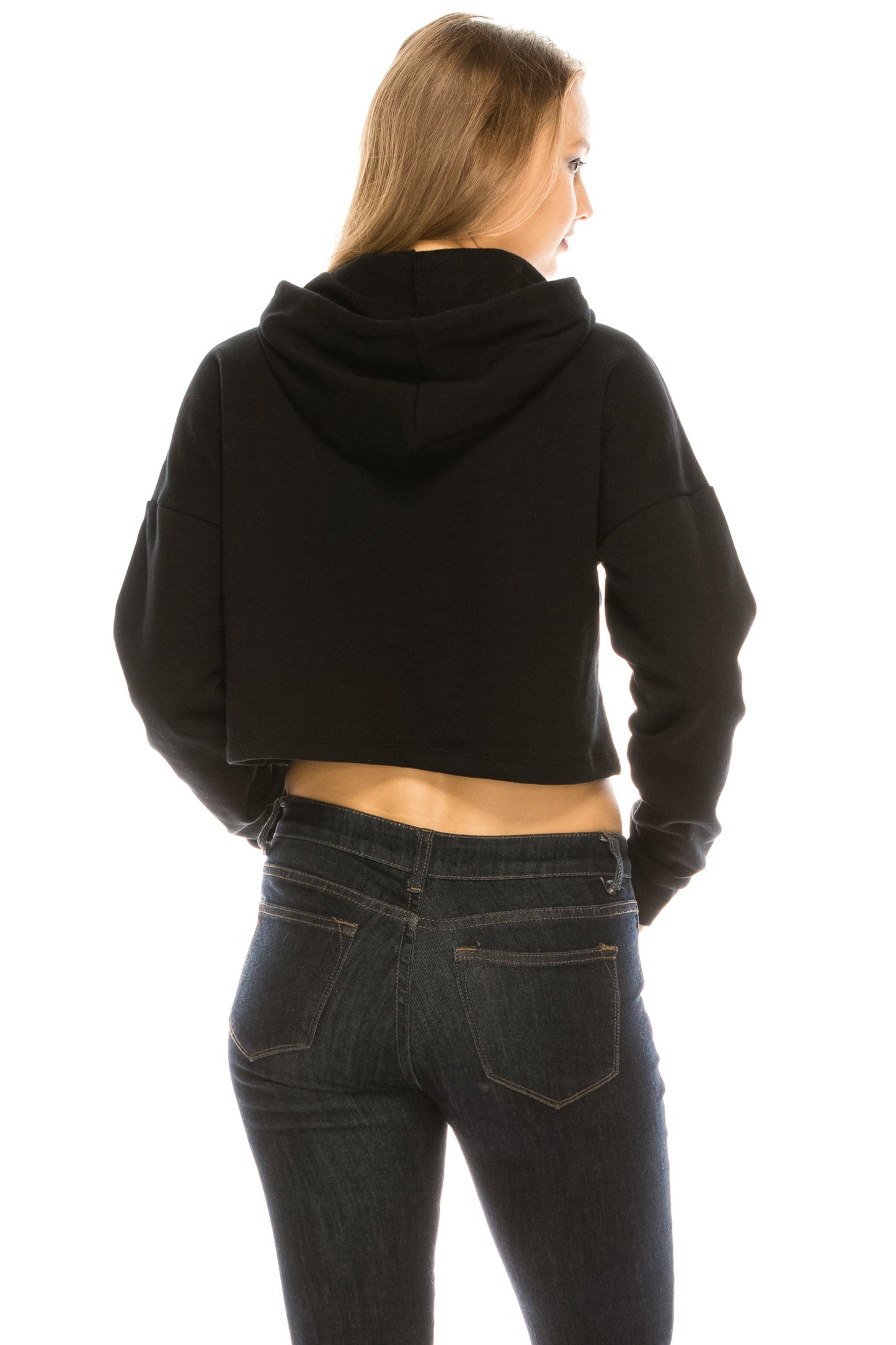 Women's Drawstring Cotton Blend Basic Cropped Fleece Pullover Hoodie