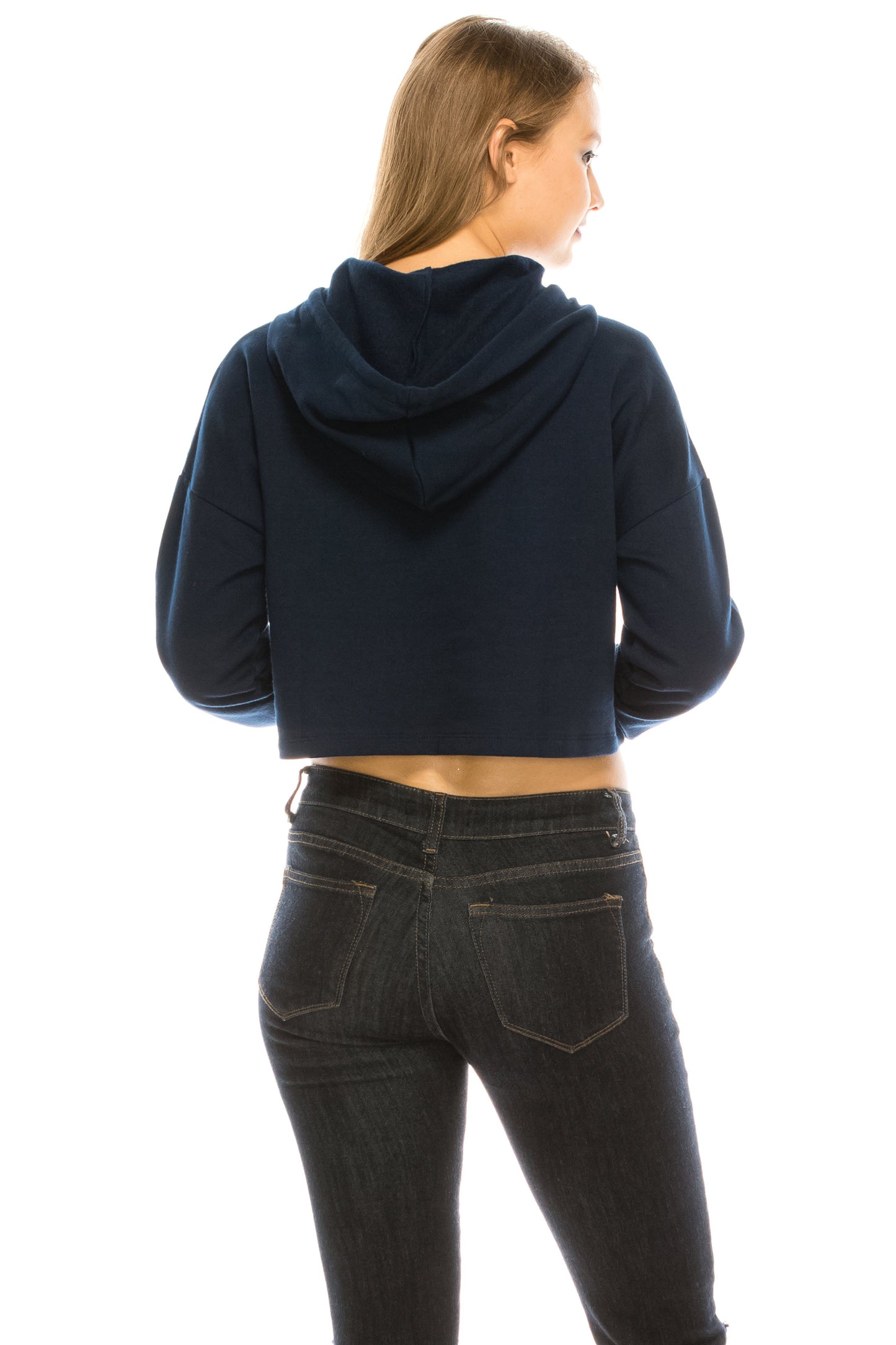 Women's Drawstring Cotton Blend Basic Cropped Fleece Pullover Hoodie