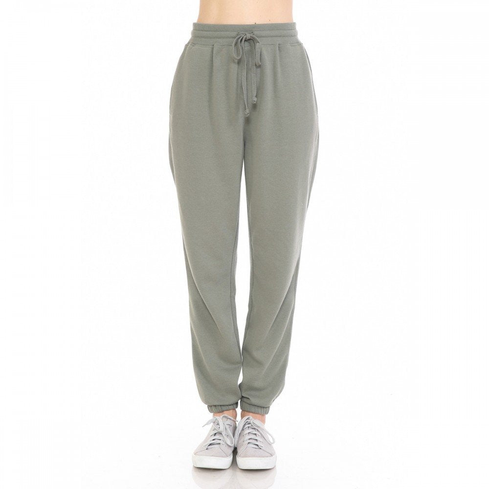 Women's Basic Elastic Waist Cuffed Ankle Fleece Jogger pants