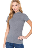 Khanomak Women's Short Sleeves Mock Neck Jersey Top Heather Grey Medium