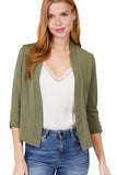 Women's 3/4 Shirring Sleeve Open Front Knit Casual Jacket