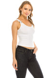 Women's Buckle Ribbed Stretch Crop Tank Top Adjustable Straps