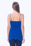 Women's Long Lace Trim Plain Adjustable Spaghetti Strap Cami Top (R.Blue, 1XL)