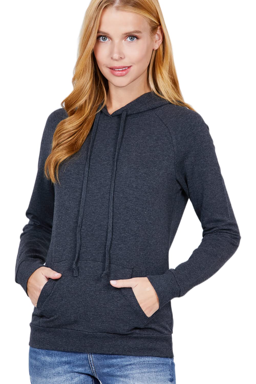 Khanomak Plain Casual Long Sleeve Pullover Drawstring Hoodie Kangaroo Front Pocket Sweatshirt