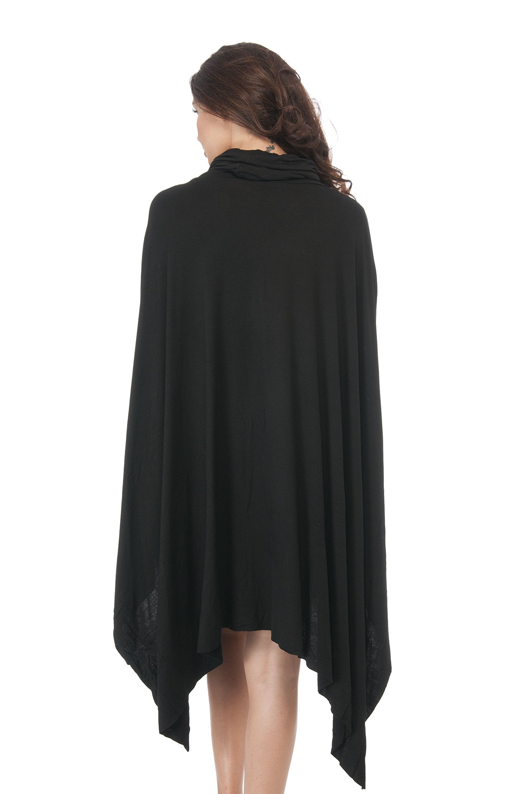 Solid Cowl Neck Top With Asymmetrical Hem Poncho