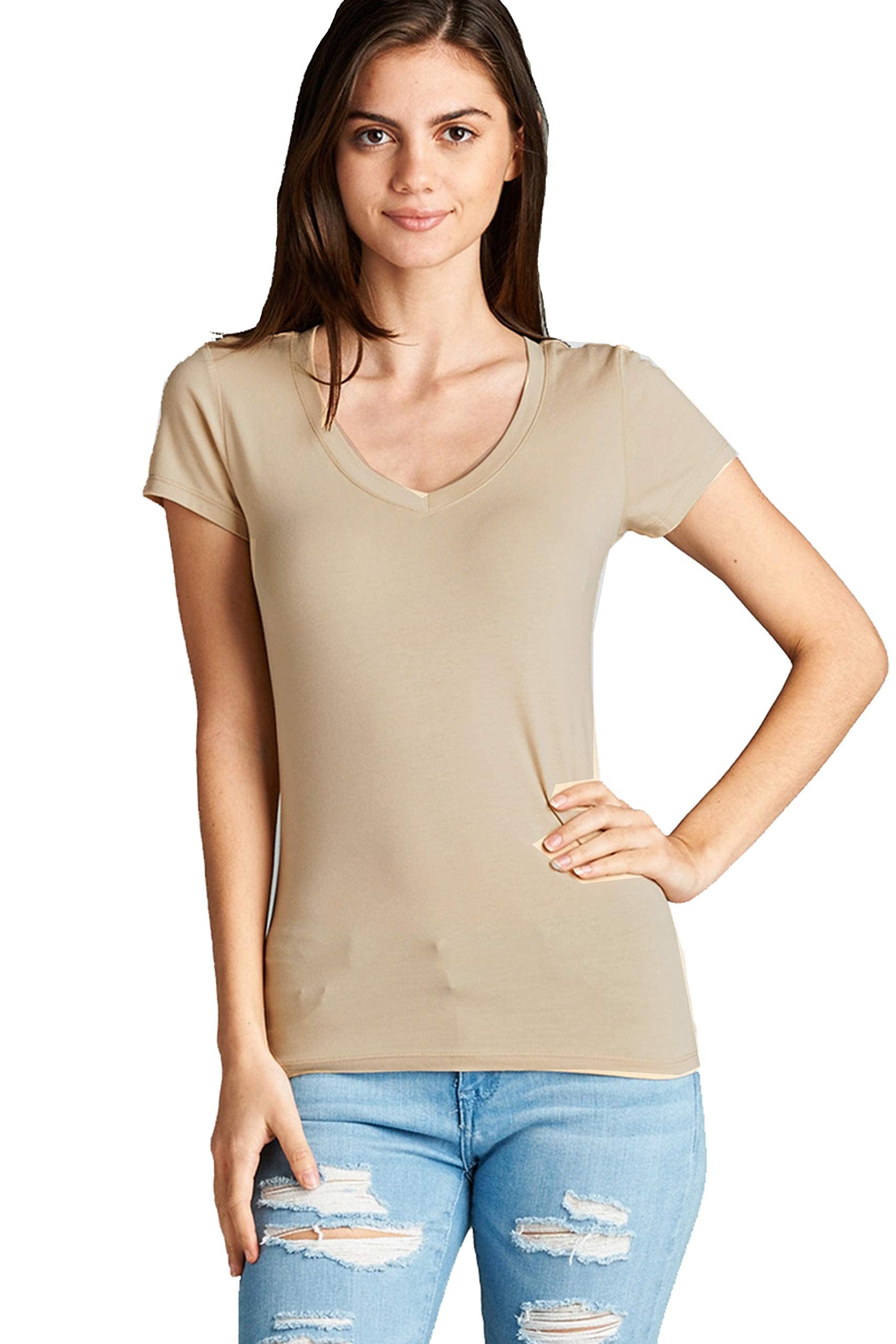 Khanomak Women's Short Sleeve V-Neck Casual Basic Plus Size Tee T-Shirt