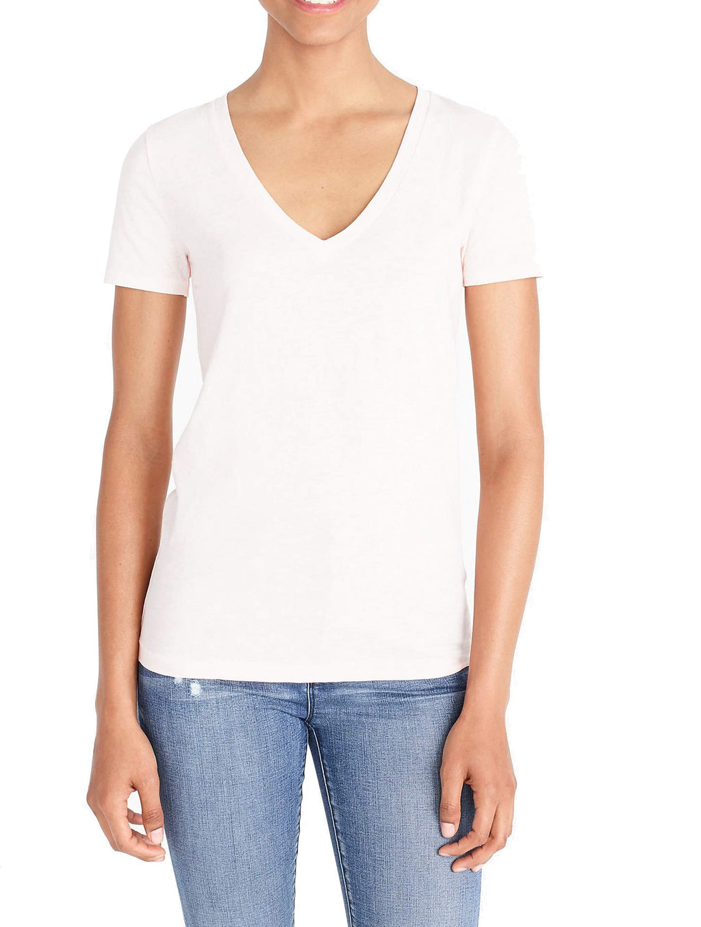 Khanomak Women's Short Sleeve Plain Casual Basic Tee Cotton V Neck Regular Fit T-Shirt Tops