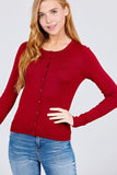 Women's Basic Long Sleeve Round Neck Button Down Rayon Sweater Cardigan