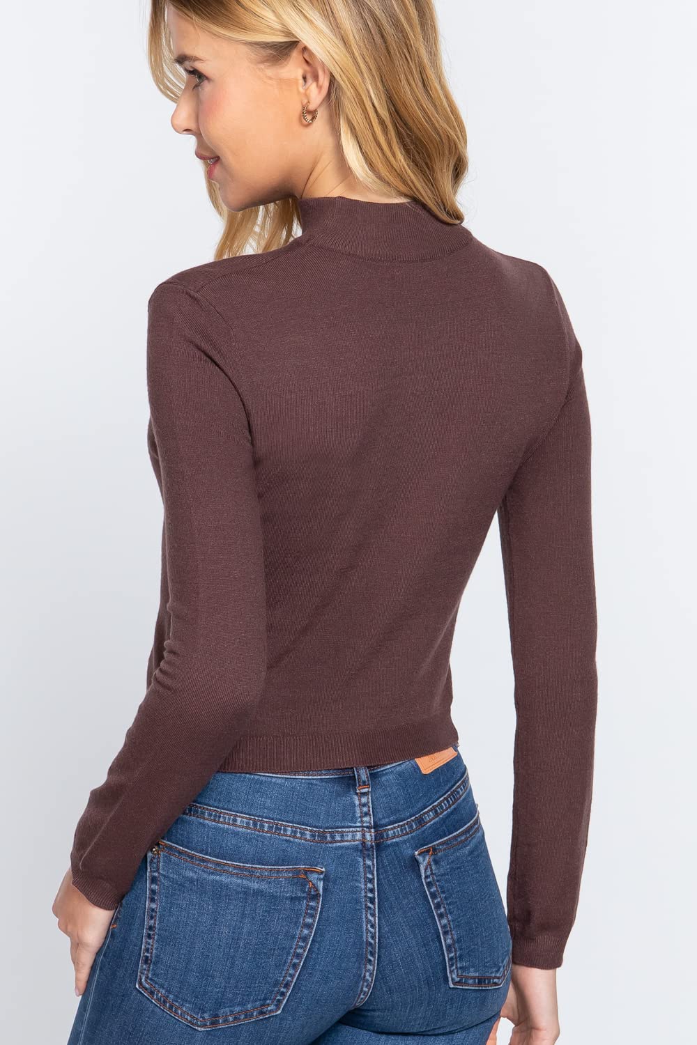 Women's Long Sleeves Mock Neck Front Cut Out Keyhole Sweater