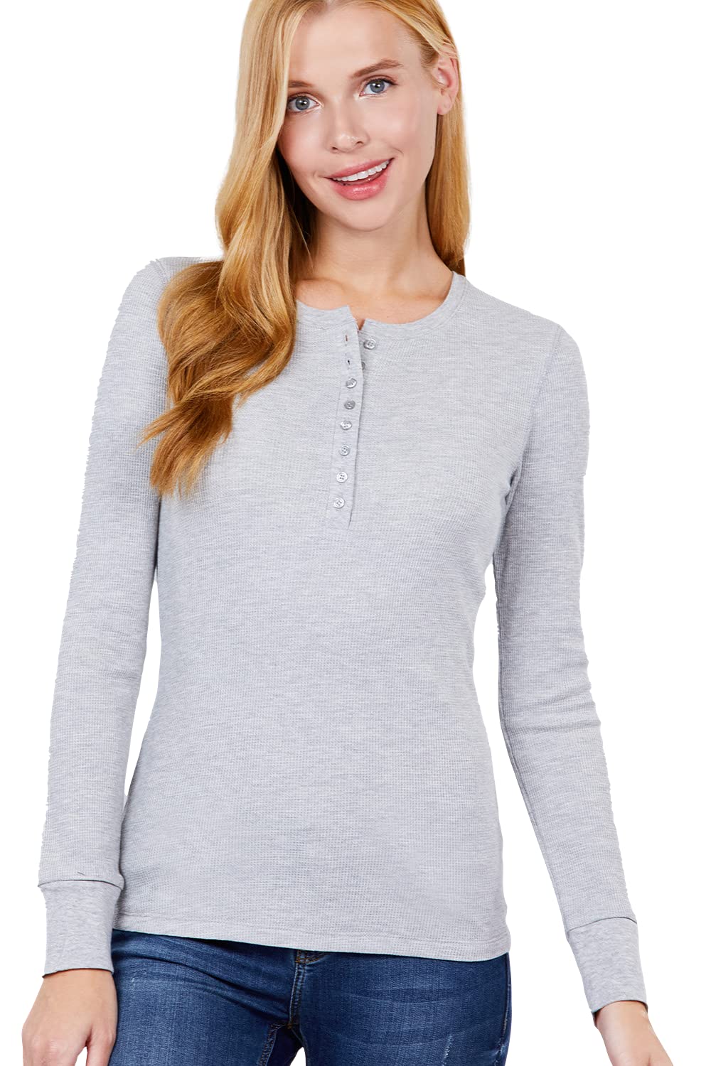Women's Long Sleeves Henley Thermal Knit Top