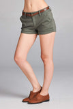 Women's Cotton Spandex Twill With Belt Cuffed Hem Shorts