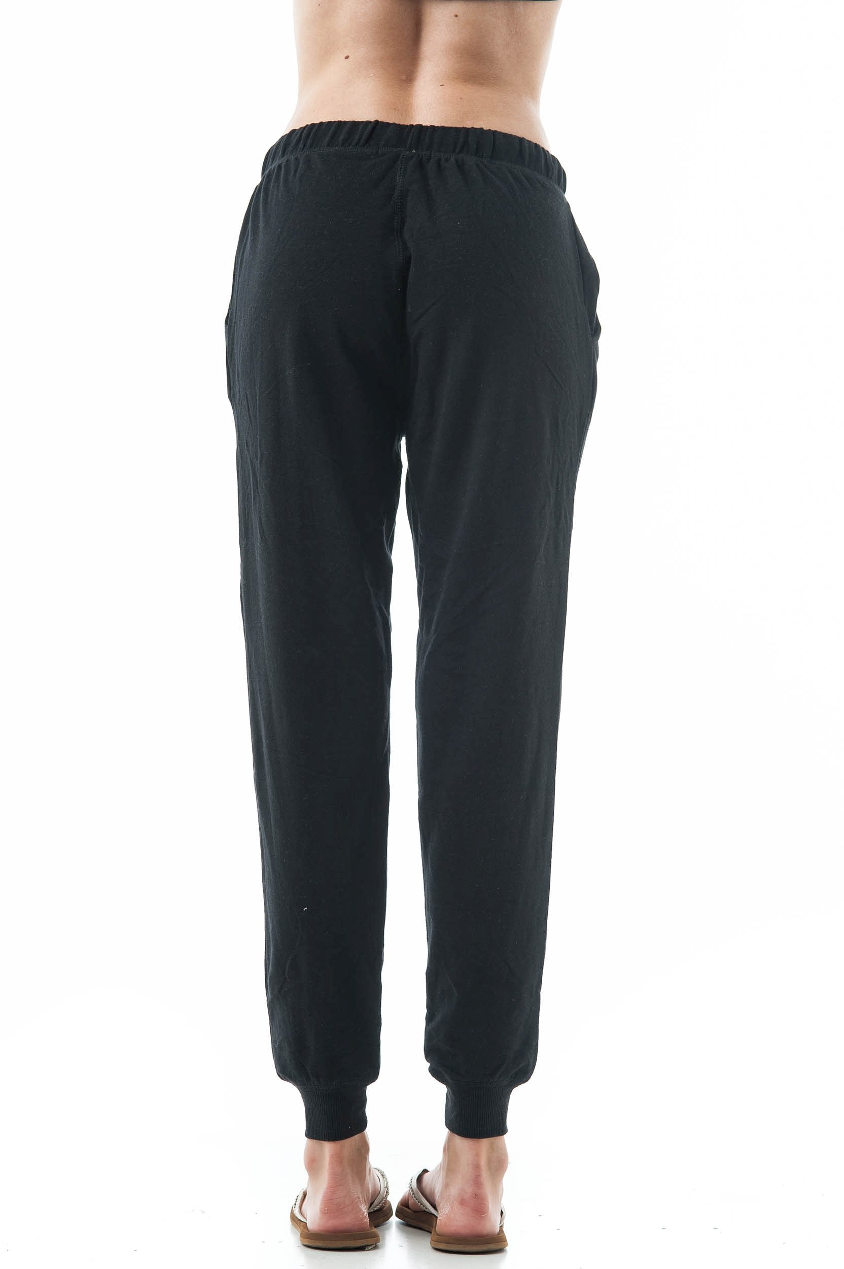 Khanomak Plain Long Drawstring Waist Front Pockets French Terry Joggers1