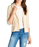 Khanomak Plain Cotton 3/4 Sleeve One Button Striped Cuffed Sleeves Blazer Jacket