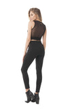 Khanomak Sleeveless Crop Top with Open Back and Deep V Mesh