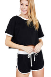 Women's Short Sleeve Round Neck With Contrast Hem And Short Set