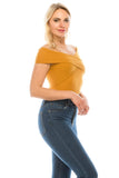 Women's Casual Cross Off Shoulder Deep V Neck Ribbed Knit Slim Wrap Short Sleeves Cross Over Crop Top