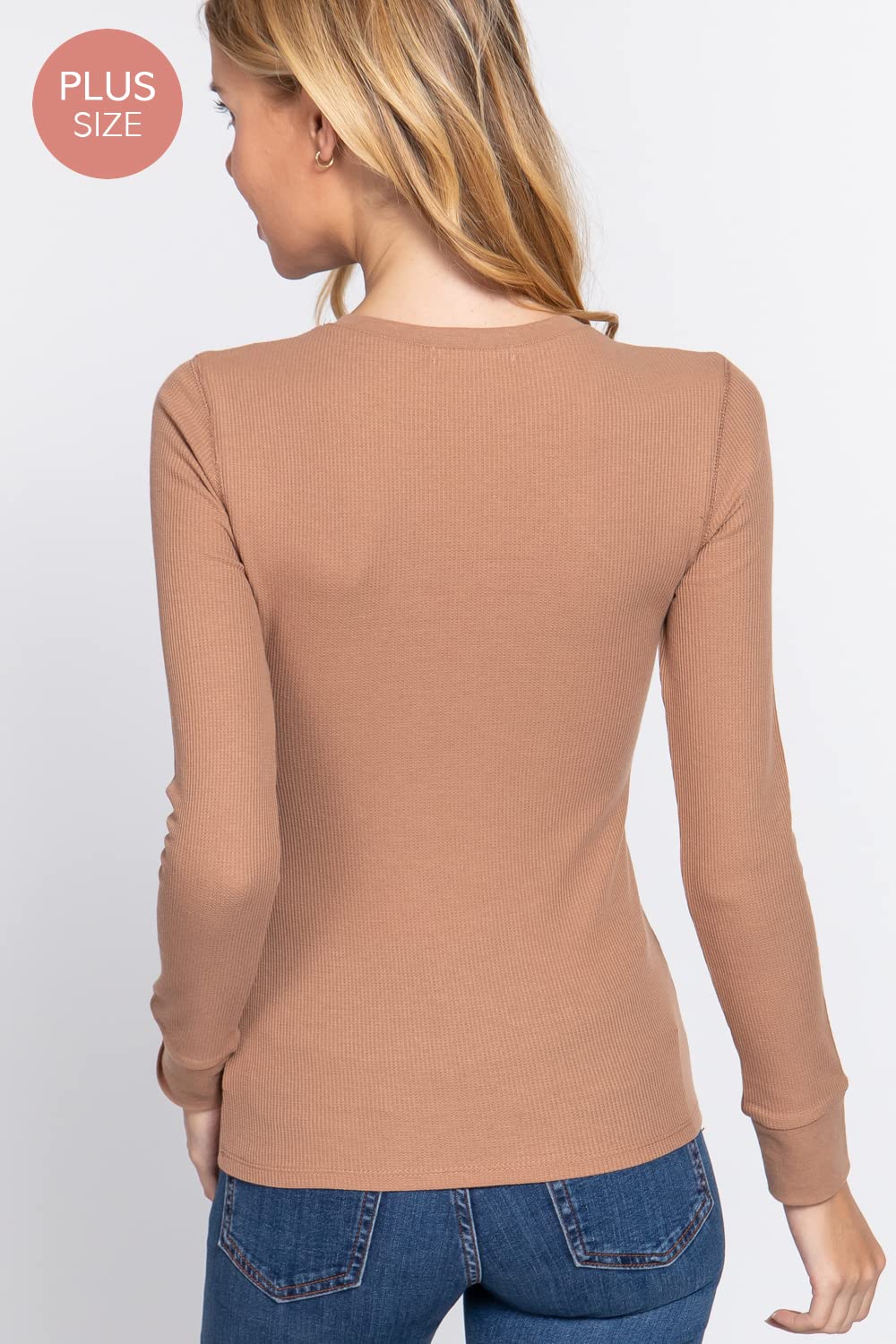 Women's Long Sleeves Henley Thermal Knit Top