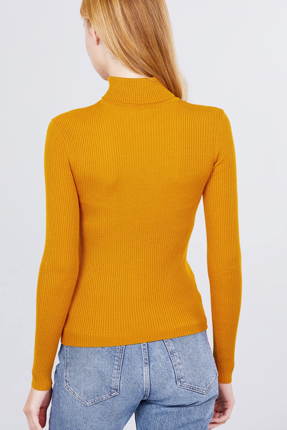 Women's Long Sleeve Turtle Neck Fitted Viscose Ribbed Sweater Cardigan