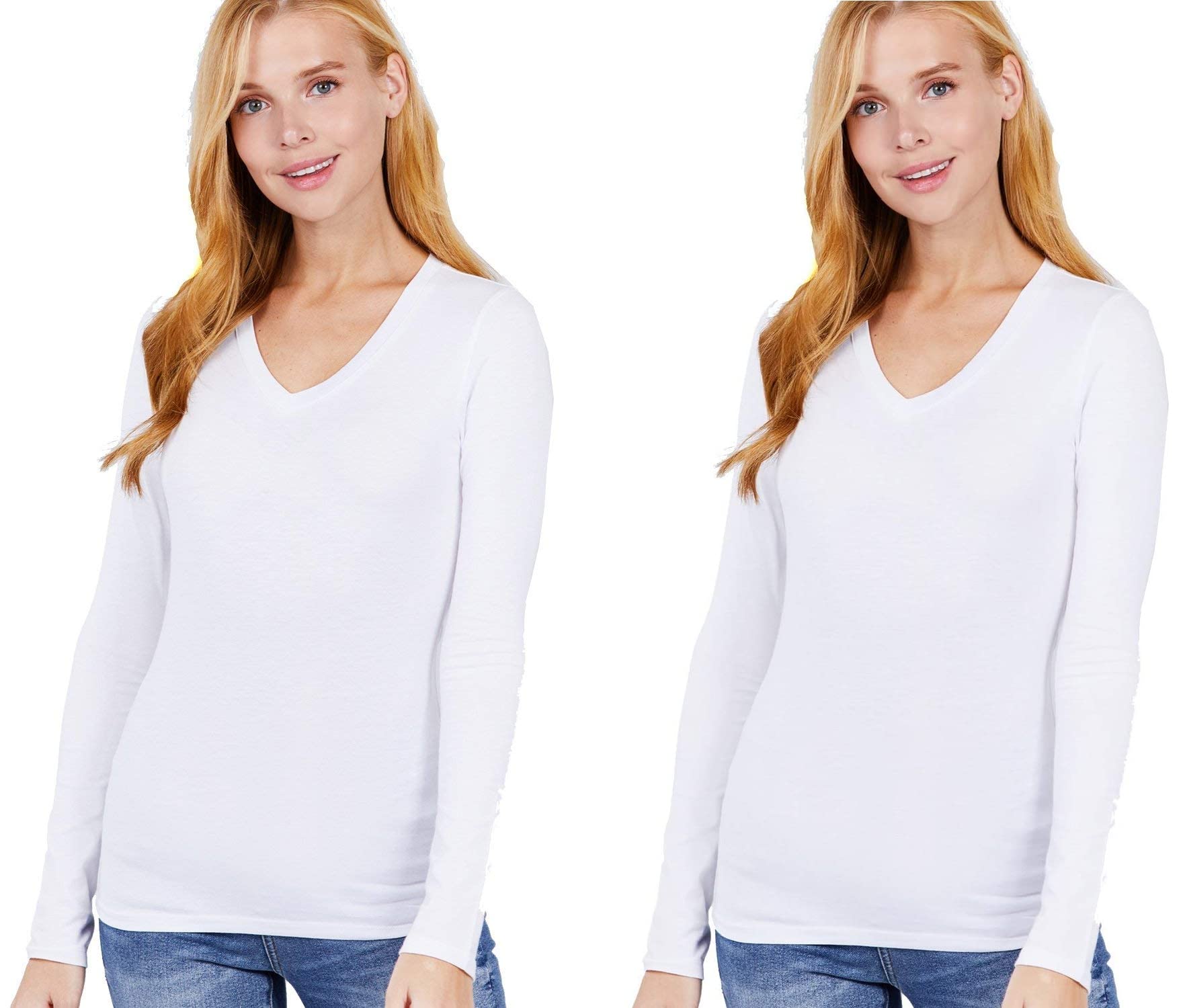 Women's Basic Long Sleeve V Neck T-Shirt Cotton Tee Top