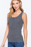 Women's Square Neck Button Down Placket Ribbed Tank Top