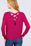 Women's Long Sleeve V-Neck Back Cross Strap Viscose Sweater Top