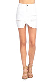Classic Denim Jean Casual Basic Distress Frayed Asymmetrical Hem Mini Skirt