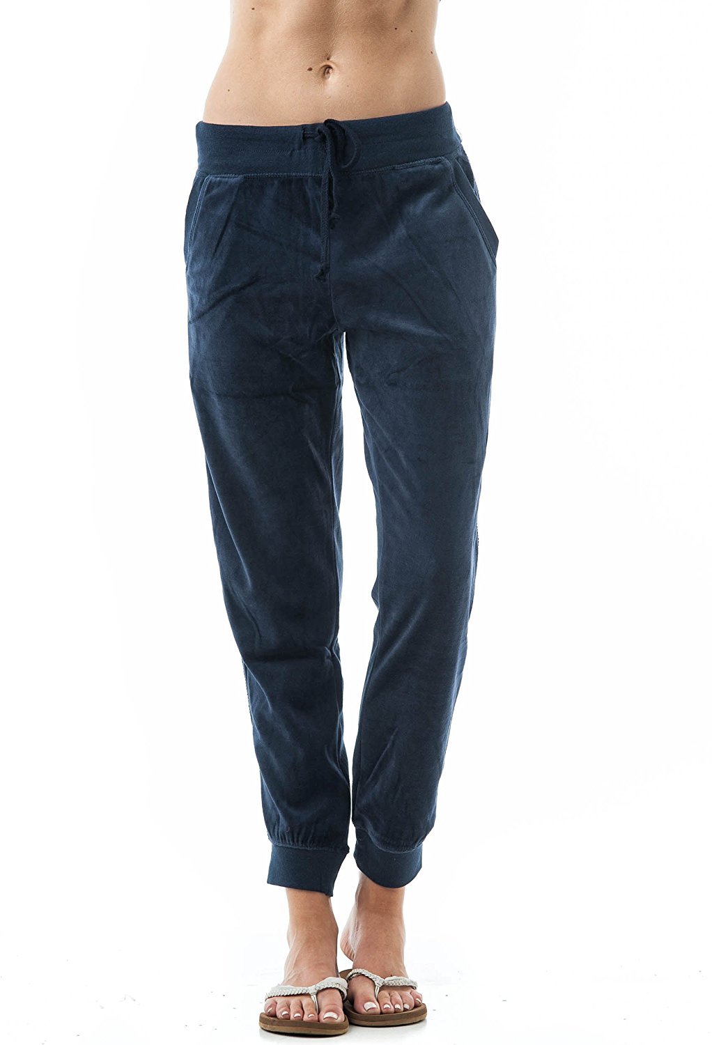 Women's Velvet Velour Drawstring Jogger Pants with Slant Pockets