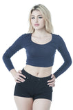 Basic Casual Long Sleeve V Neck Crop Top