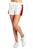 Khanomak Women's Elastic Waist Snap-On with Side Contrast Button Tearaway Light Weight Shorts (Medium, Offwhite/Red/Black)