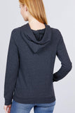 Women Casual Pullover Drawstring Kangaroo Pocket Hooded Sweatshirt Charcoal