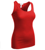 Women's Long Ribbed Rib Racerback Tank Top Cotton Stretch Quality Tunic Basic (Medium, Red)