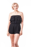 Double Ruffled Tube Top Crinkled Solid Romper