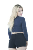 Basic Casual Long Sleeve V Neck Crop Top