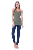 Women's Long Lace Trim Plain Adjustable Spaghetti Strap Cami Top (Military, 1XL)