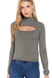 Women's Long Sleeves Mock Neck Front Cut Out Keyhole Sweater