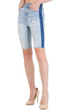 Women's Distress With Contrast Side Stripe Bermuda Denim Shorts