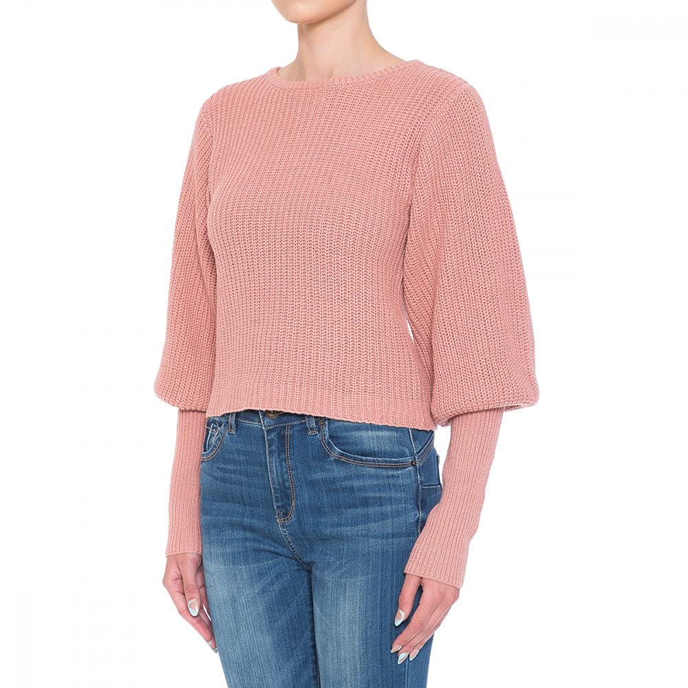 Women's Semi- Crop Long Balloon Sleeve Round Neck Sweater