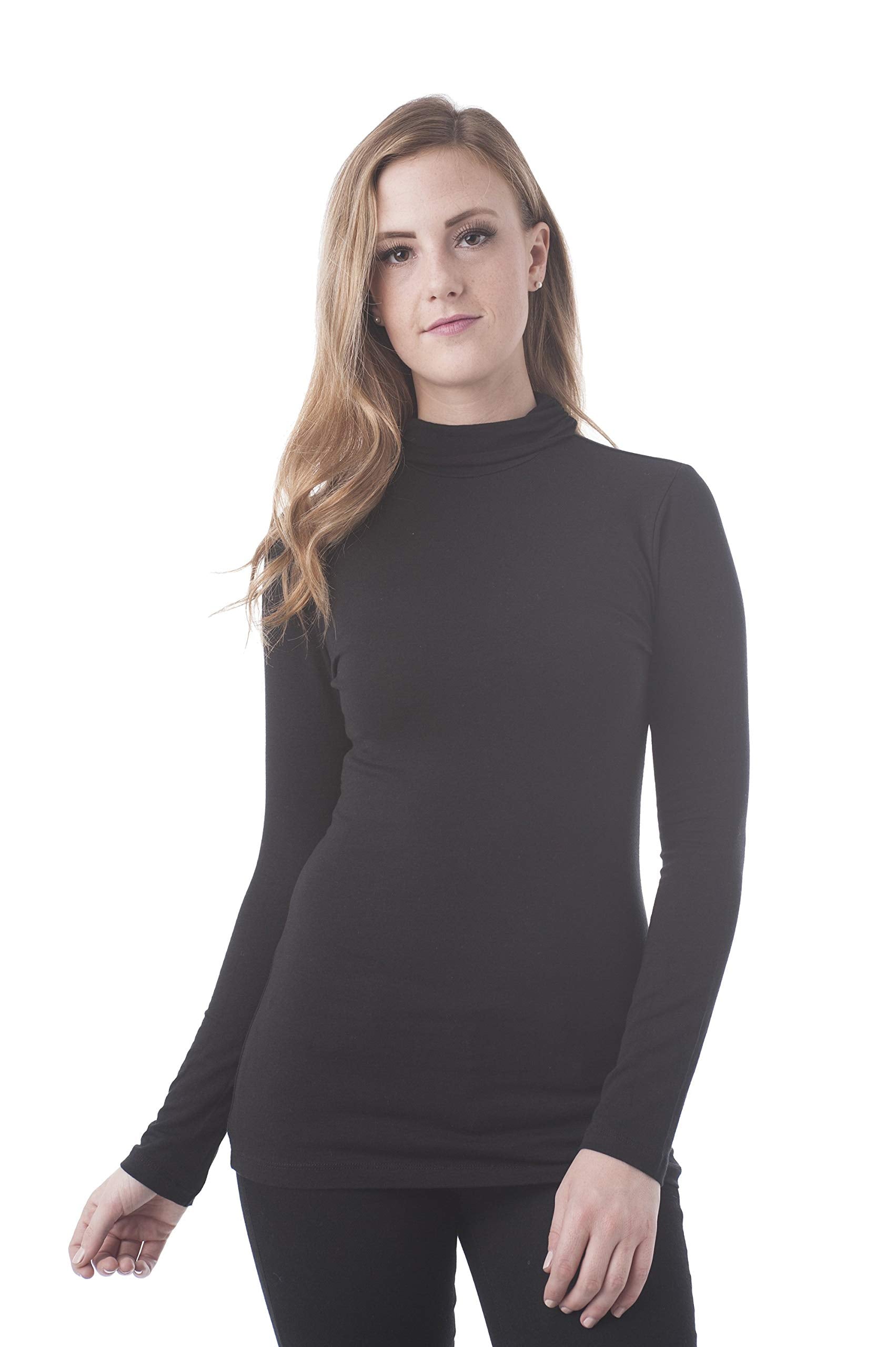 Khanomak Women's Long Sleeve Plain Funnel Neck Top Shirt