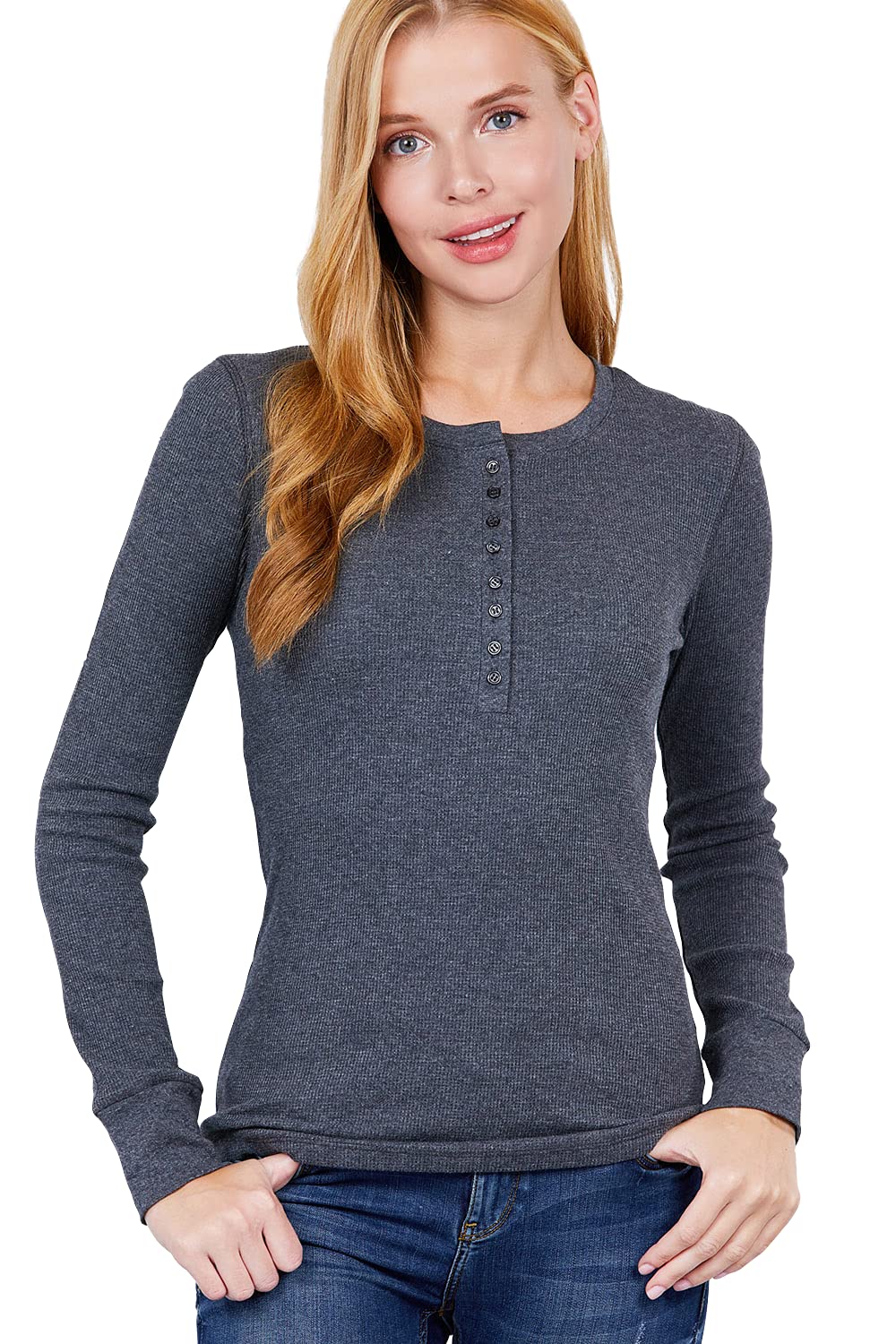 Women's Long Sleeves Henley Thermal Knit Top