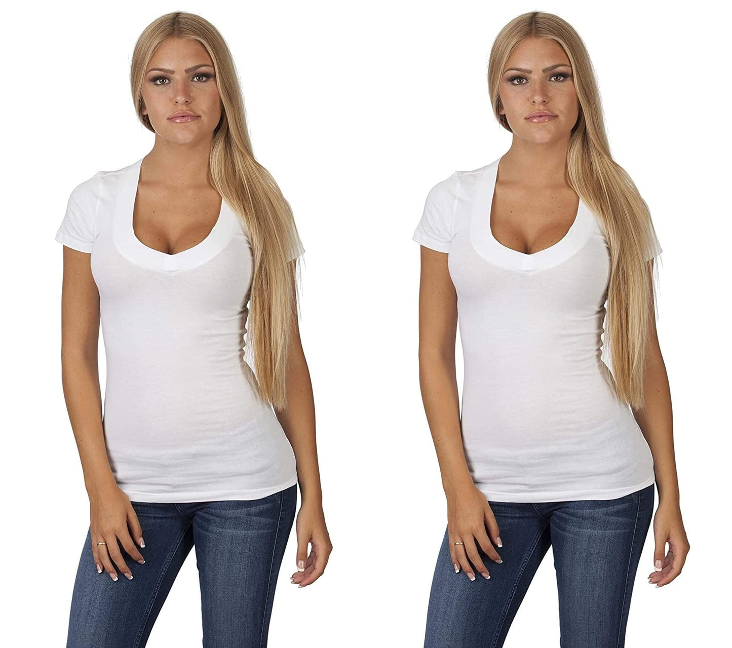 Women's Casual Basic Deep V-Neck Short Sleeve T-Shirt (Regular and Plus Size)