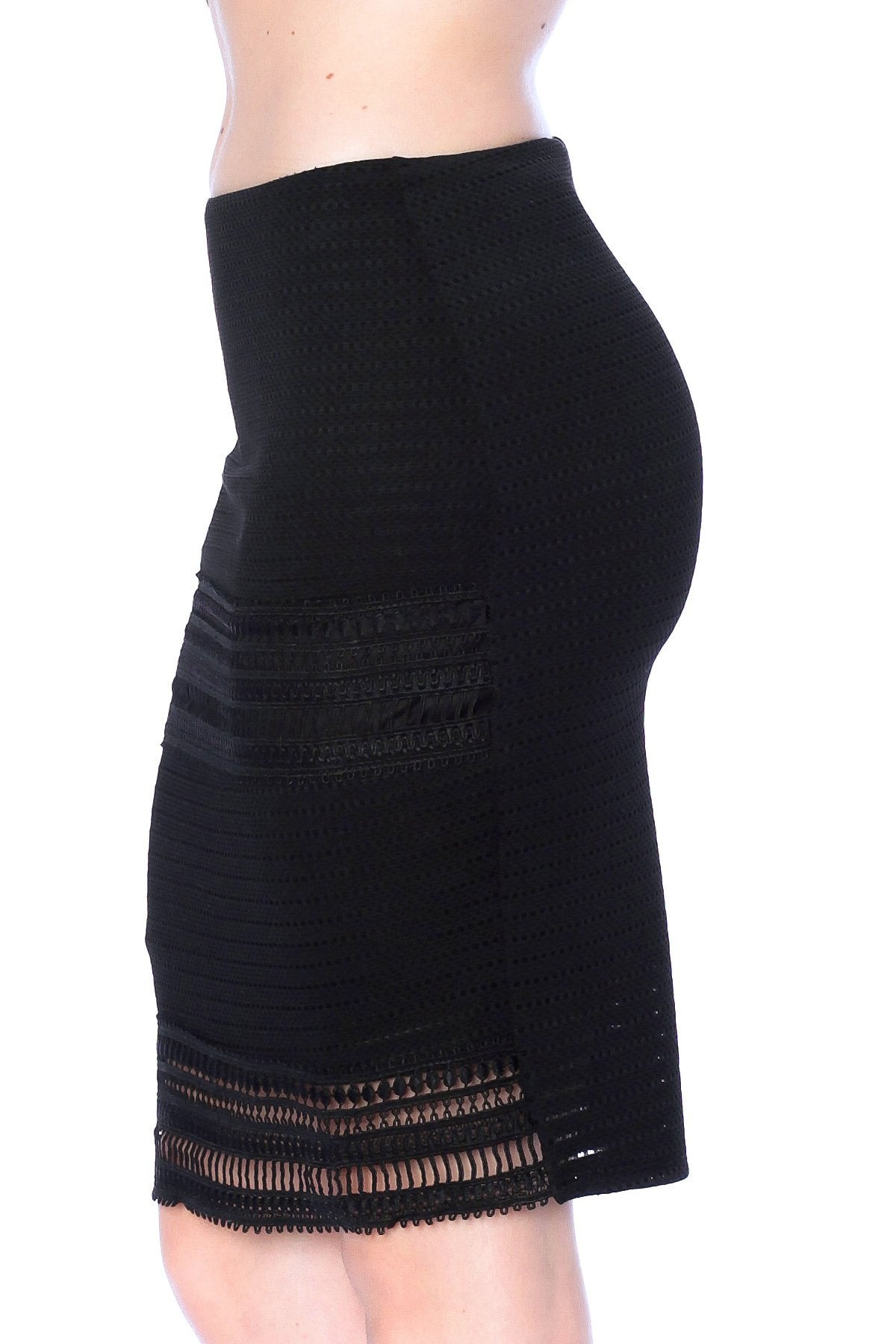 Crotchet knit Long Pencil Skirt with Slit on the back (Medium, Black)