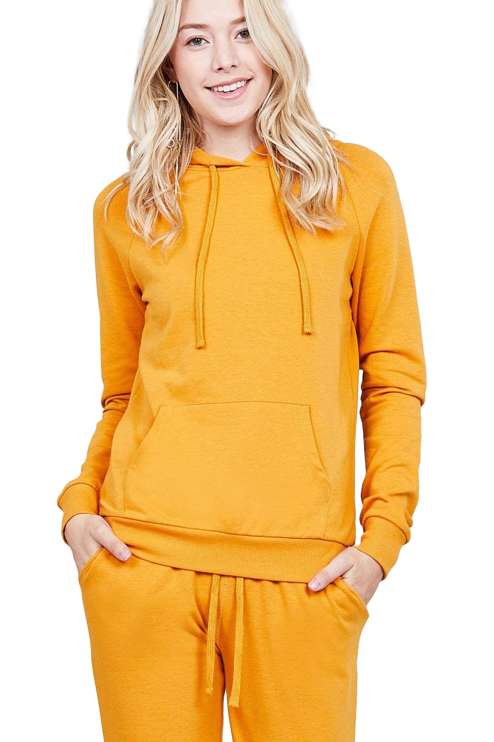 Khanomak Plain Casual Long Sleeve Pullover Drawstring Hoodie Kangaroo Front Pocket Sweatshirt