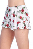 Women's Casual Basic Crinkle Floral Print Loose Light Weight Ruffle Trim Elastic Waist Shorts