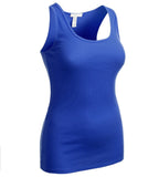 Women's Long Ribbed Rib Racerback Tank Top Cotton Stretch Quality Tunic Basic (Medium, Cobalt)