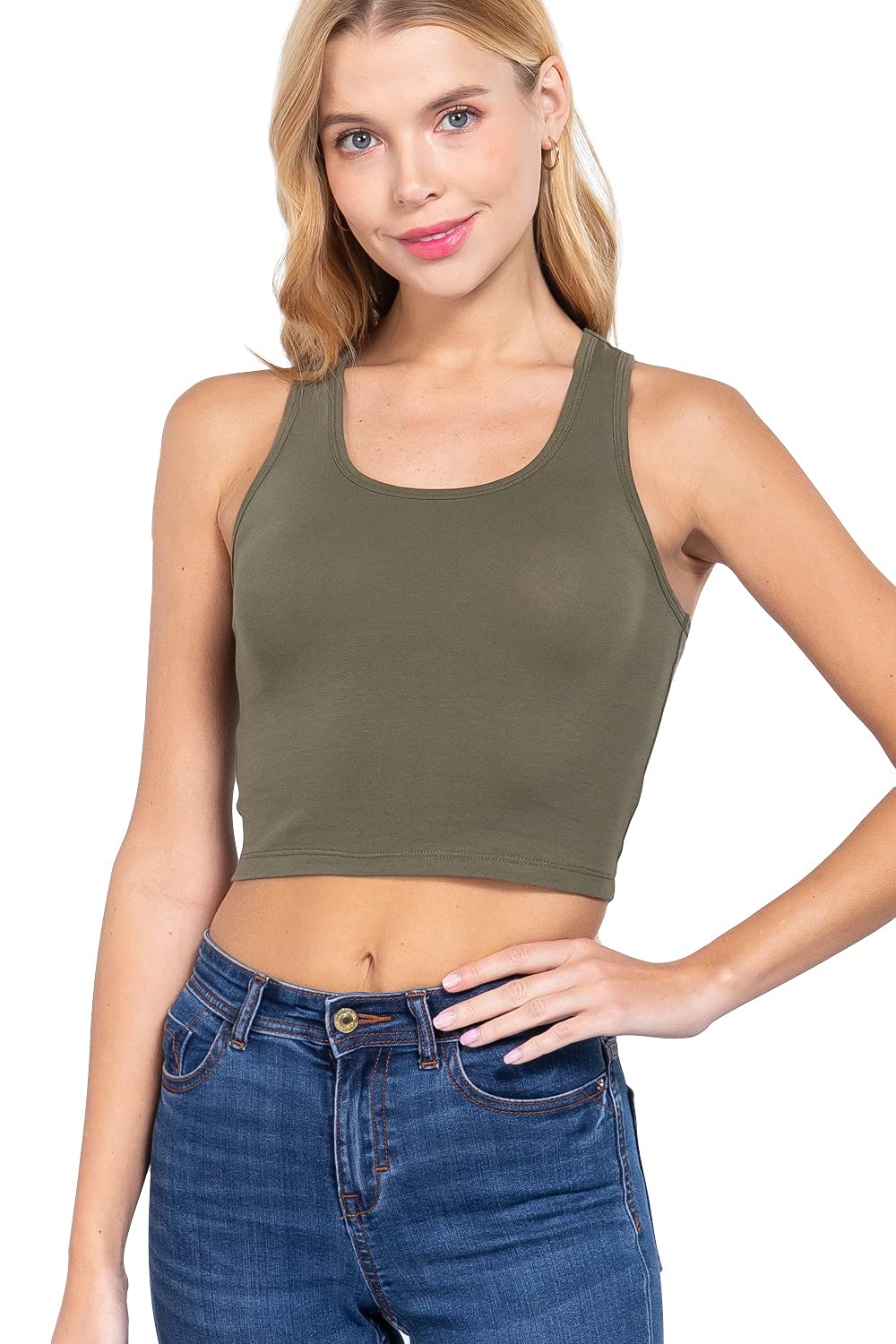 Khanomak Women's Basic Cropped Scoop Neck Tank Top1