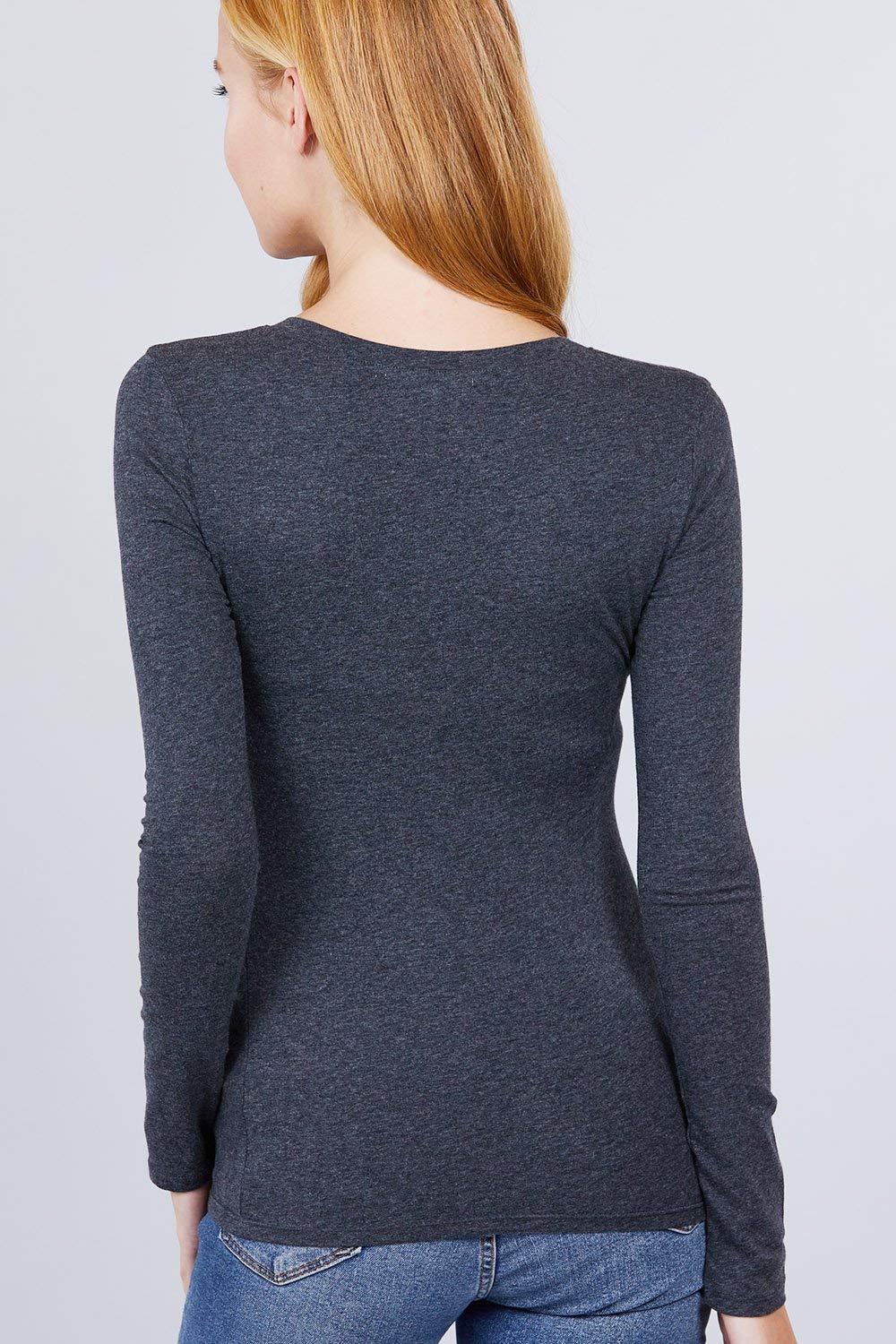 Plain V Neck Long Sleeve Tee T-Shirt