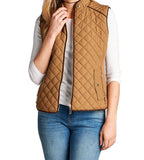 Women's Quilted Padding Vest With Suede Piping Details