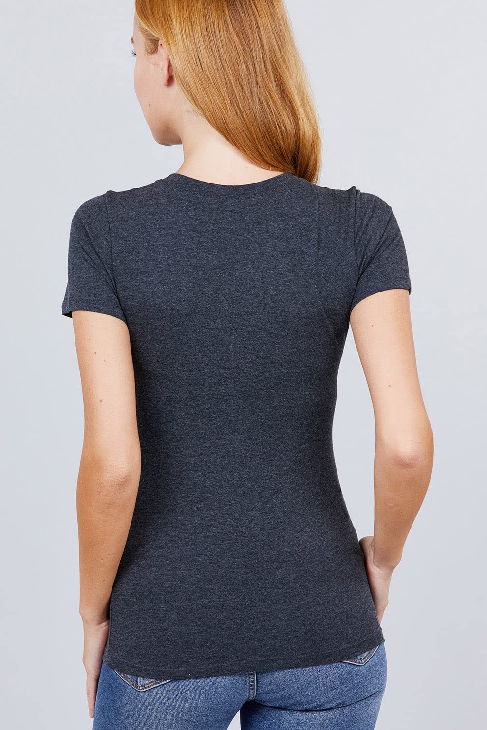 Khanomak Women's Short Sleeves Crew Neck Cotton Spandex Jersey Top