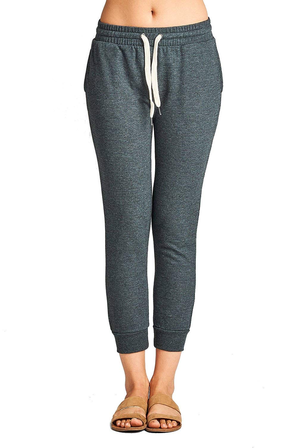 Women's Active Yoga French Terry Black Sweatpants Workout Joggers Pants